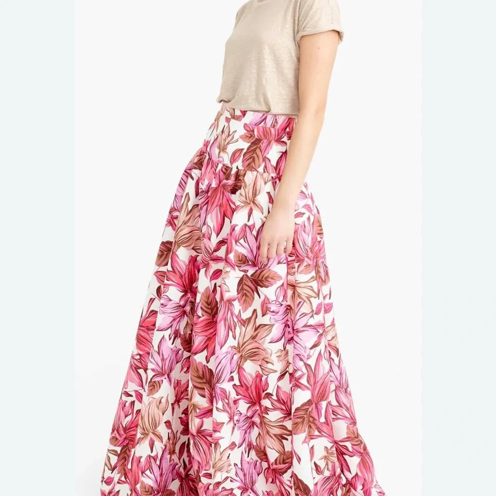 J.Crew Collection painted floral tulle lined ball skirt pink brown flowers Sz 4